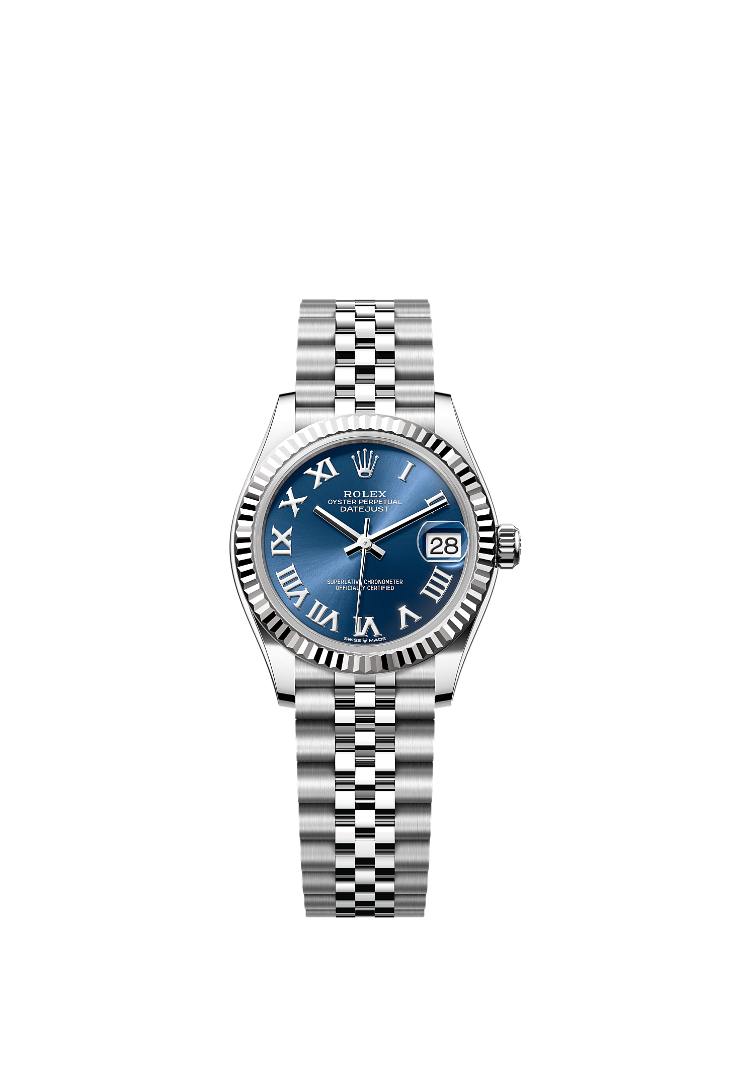 ROLEX LADY-DATEJUST 31MM BLUE ROMAN DIAL FLUTED BEZEL JUBILEE BRACELET 278274