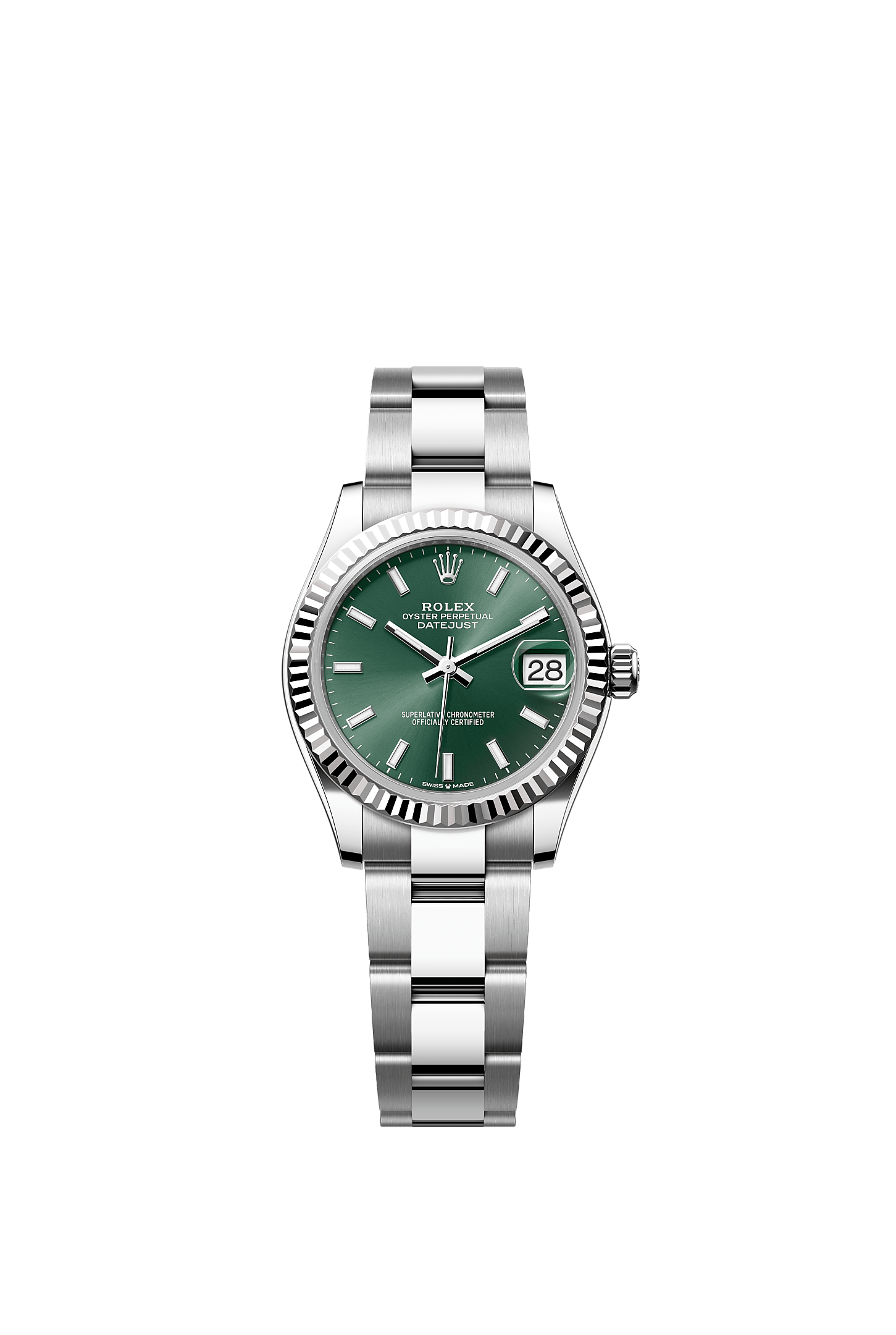 ROLEX LADY-DATEJUST 31MM GREEN INDEX DIAL FLUTED BEZEL OYSTER BRACELET 278274