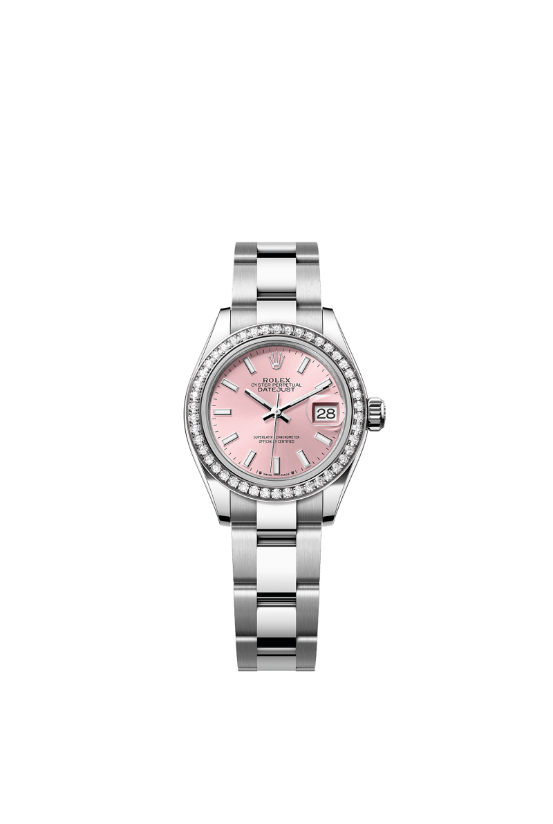 ROLEX LADY-DATEJUST 28MM PINK INDEX DIAL DIAMOND-SET BEZEL OYSTER BRACELET 279384RBR