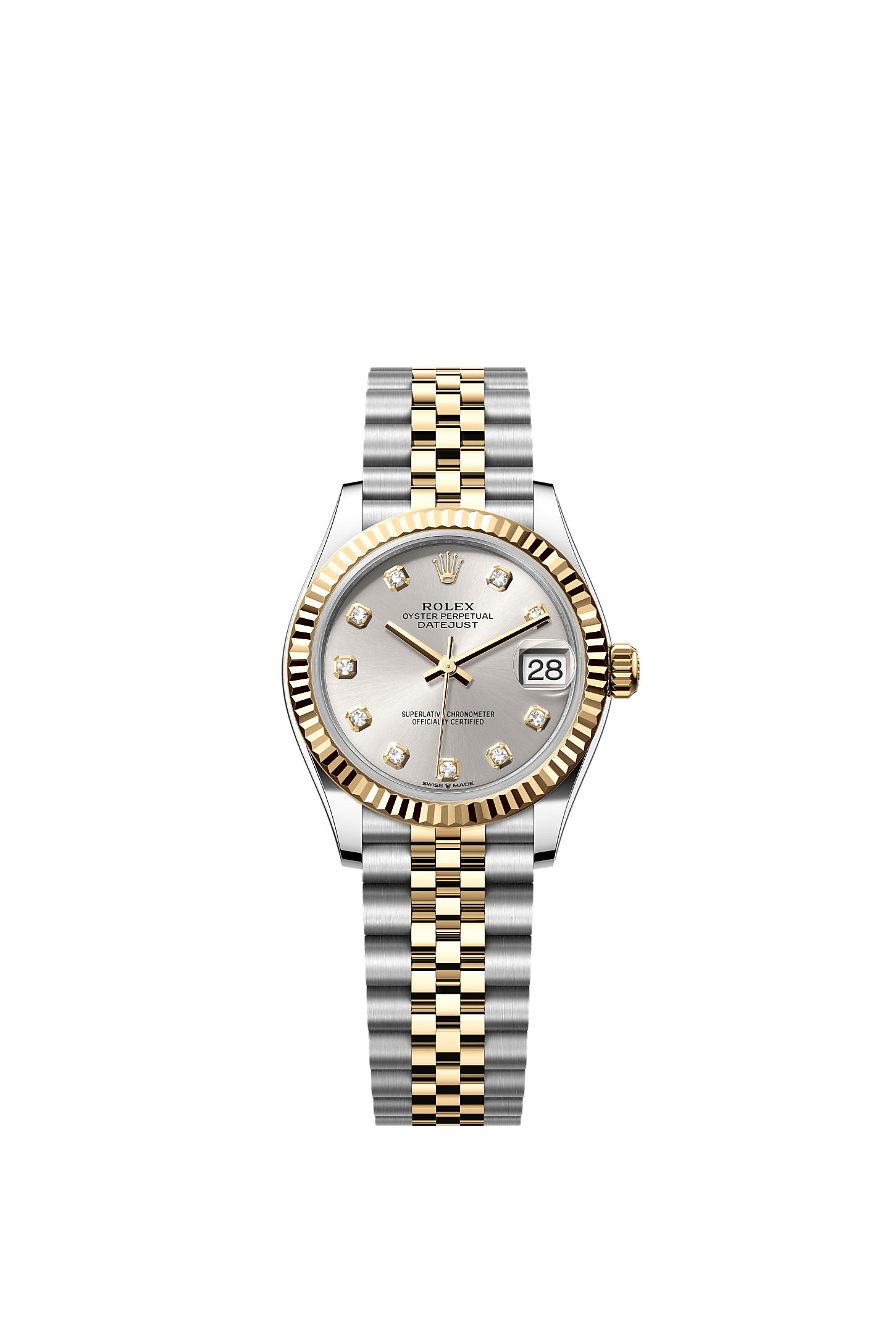 ROLEX LADY-DATEJUST 31MM TWO-TONE YELLOW GOLD SILVER DIAMOND DIAL FLUTED BEZEL JUBILEE BRACELET 278273