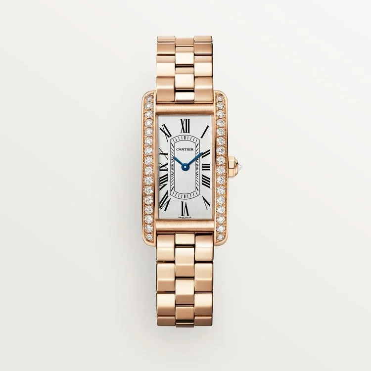 CARTIER TANK AMERICAINE 18K ROSE GOLD DIAMOND-SET SILVERED DIAL ROSE GOLD BRACELET WJTA0056