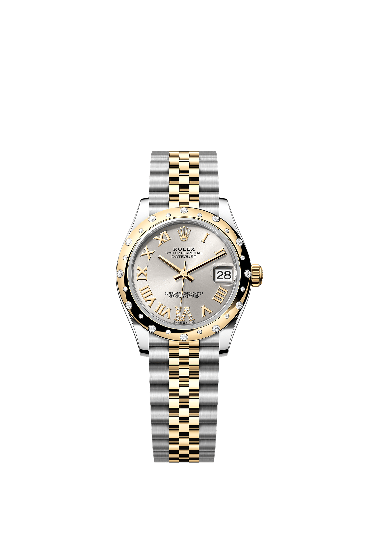 ROLEX LADY-DATEJUST 31MM TWO-TONE YELLOW GOLD SILVER ROMAN DIAMOND DIAL DIAMOND DOMED BEZEL JUBILEE BRACELET 278343RBR