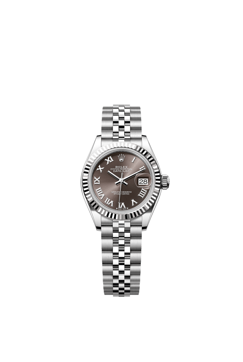 ROLEX LADY-DATEJUST 28MM DARK GREY ROMAN DIAL FLUTED BEZEL JUBILEE BRACELET 279174