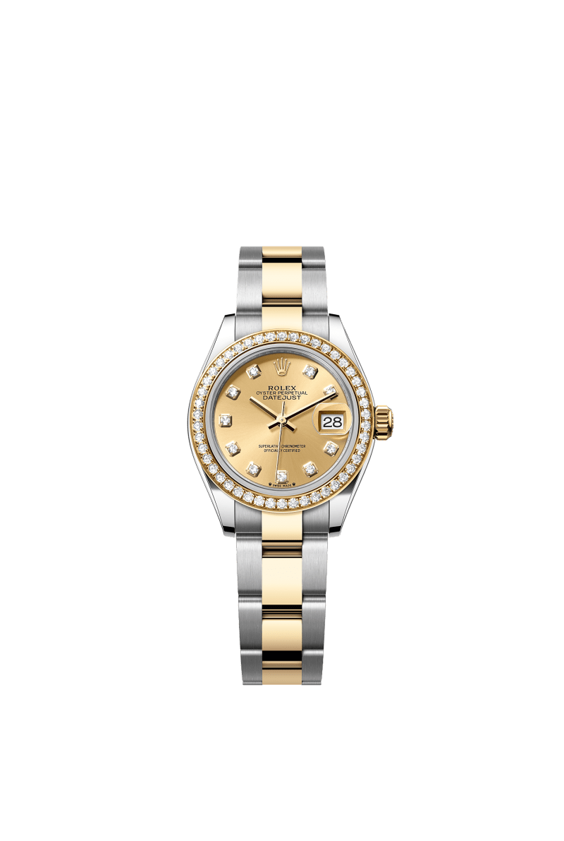 ROLEX LADY-DATEJUST 28MM TWO-TONE YELLOW GOLD CHAMPAGNE DIAMOND DIAL DIAMOND-SET BEZEL OYSTER BRACELET 279383RBR