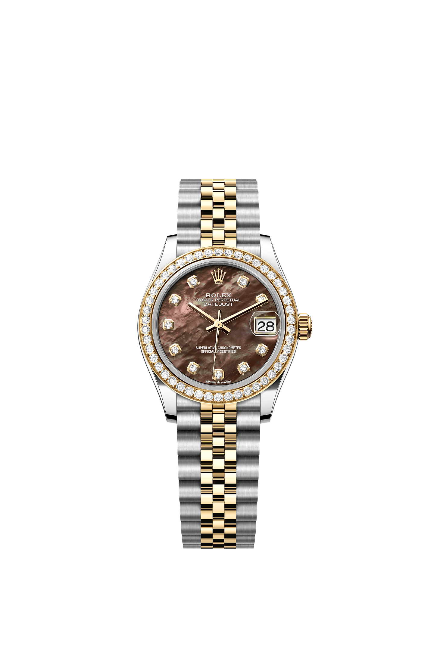 ROLEX LADY-DATEJUST 31MM TWO-TONE YELLOW GOLD BLACK MOTHER OF PEARL DIAL DIAMOND BEZEL JUBILEE BRACELET 278383RBR