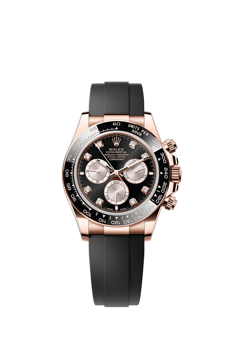 ROLEX COSMOGRAPH DAYTONA 40MM EVEROSE GOLD BLACK AND SUNDUST DIAMOND DIAL BLACK CERAMIC BEZEL OYSTERFLEX 126515LN – NEW 2025