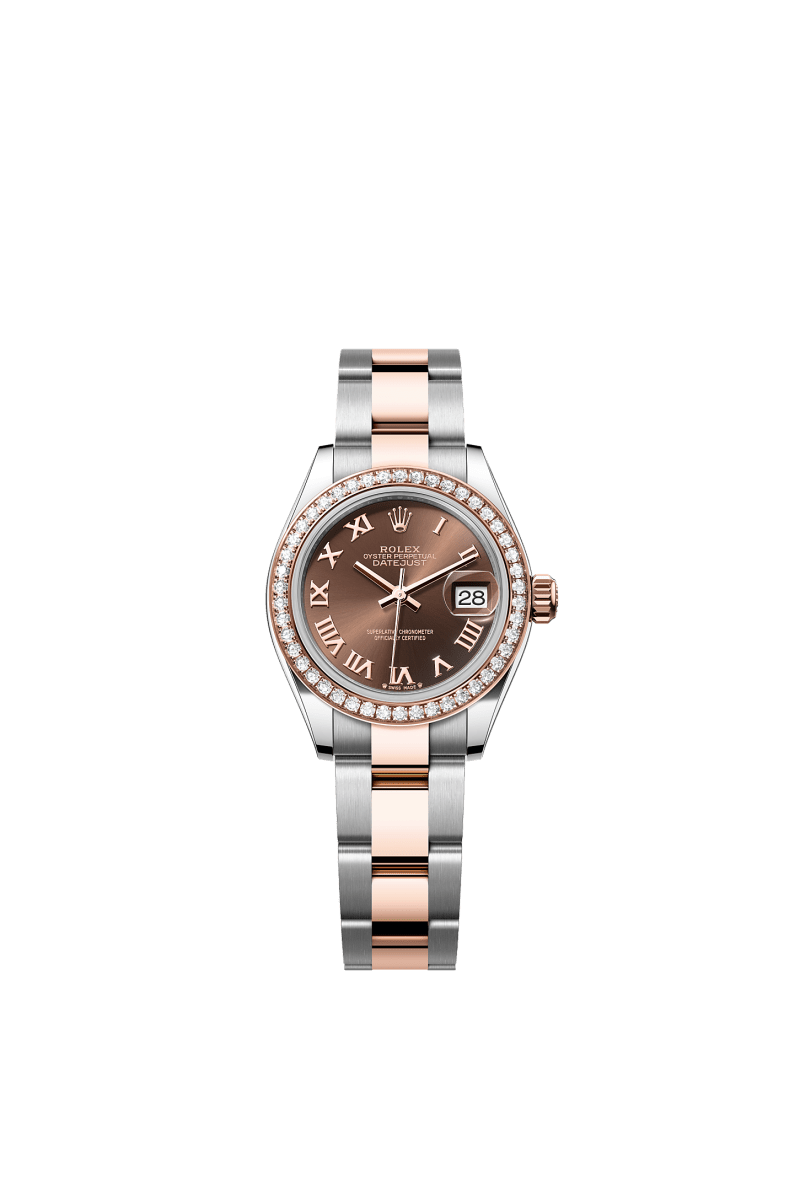 ROLEX LADY-DATEJUST 28MM TWO-TONE EVEROSE GOLD CHOCOLATE ROMAN DIAL DIAMOND-SET BEZEL OYSTER BRACELET 279381RBR