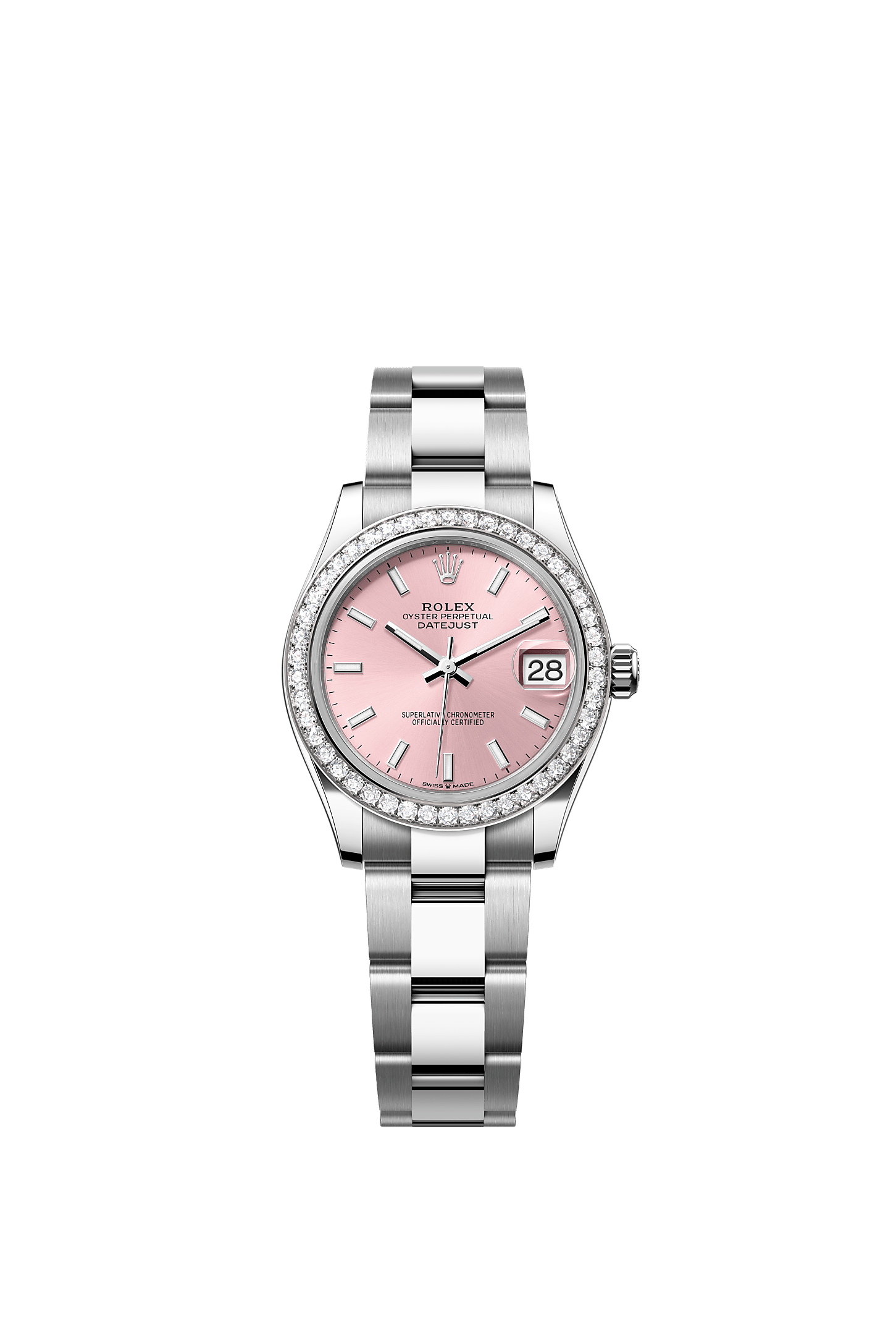 ROLEX LADY-DATEJUST 31MM PINK INDEX DIAL DIAMOND BEZEL OYSTER BRACELET 278384RBR