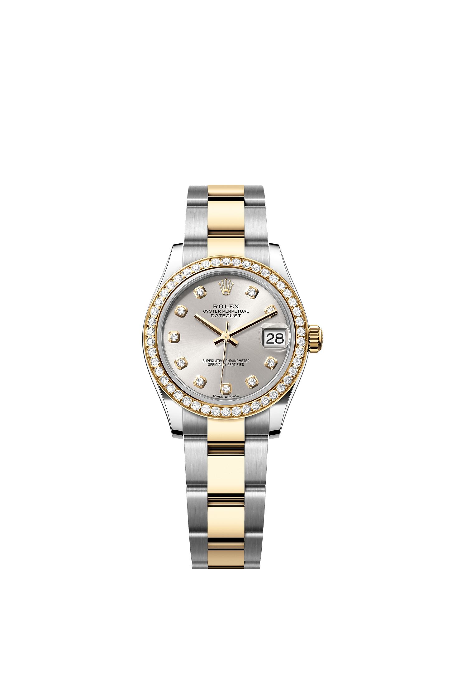 ROLEX LADY-DATEJUST 31MM TWO-TONE YELLOW GOLD SILVER DIAL DIAMOND BEZEL OYSTER BRACELET 278383RBR