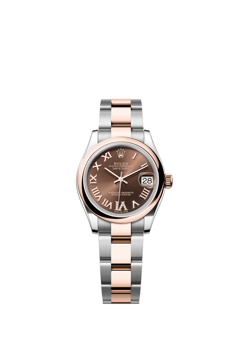 ROLEX LADY-DATEJUST 31MM TWO-TONE EVEROSE GOLD CHOCOLATE ROMAN DIAMOND DIAL DOMED BEZEL OYSTER BRACELET 278241