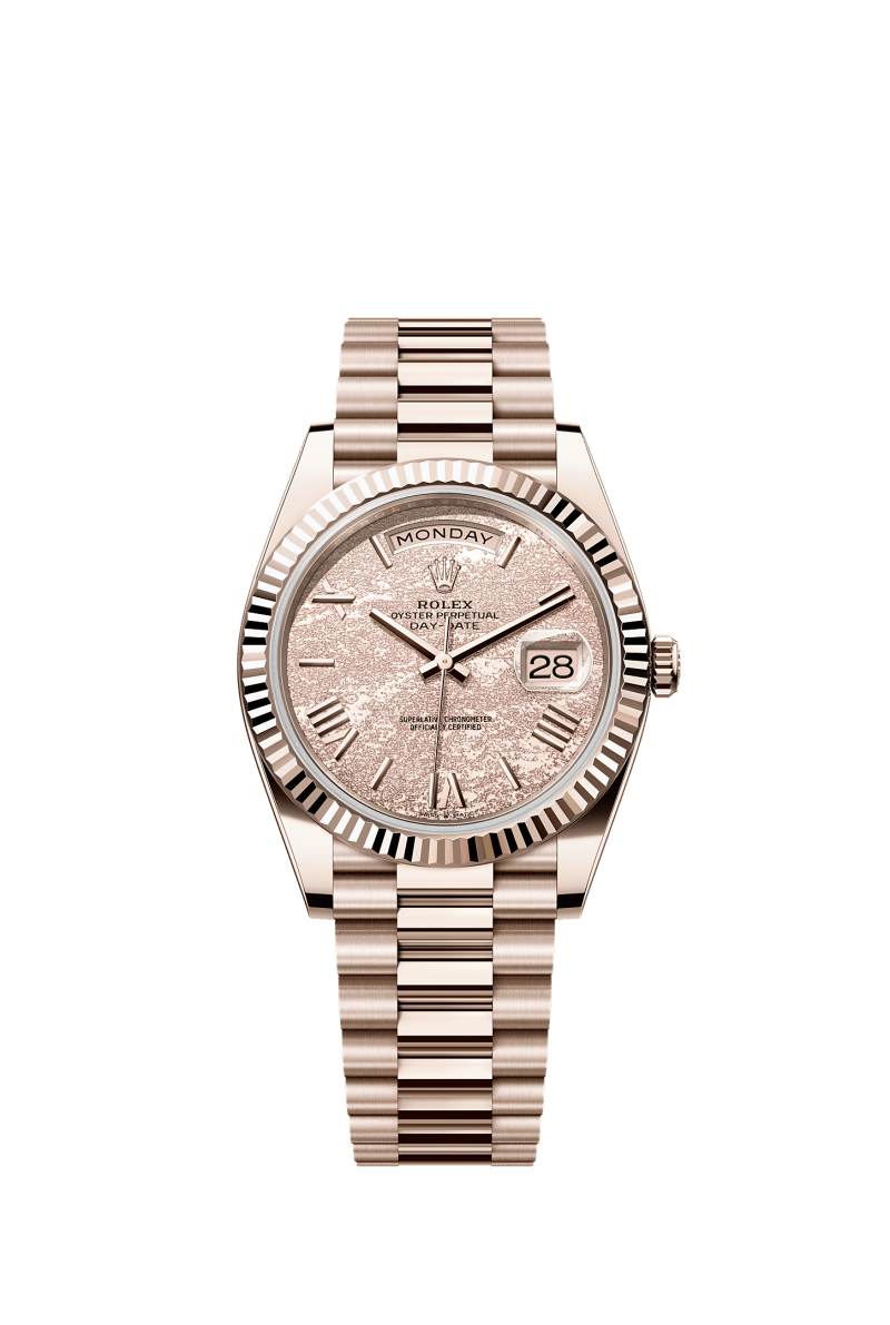 ROLEX DAY-DATE 40MM JUBILEE GOLD GOLD-LEAF DESIGN DIAMOND DIAL FLUTED BEZEL PRESIDENT BRACELET 228235JG