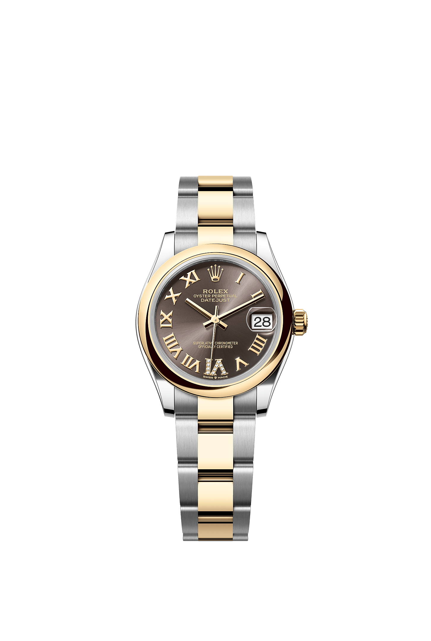 ROLEX LADY-DATEJUST 31MM TWO-TONE YELLOW GOLD DARK GREY ROMAN DIAMOND DIAL DOMED BEZEL OYSTER BRACELET 278243