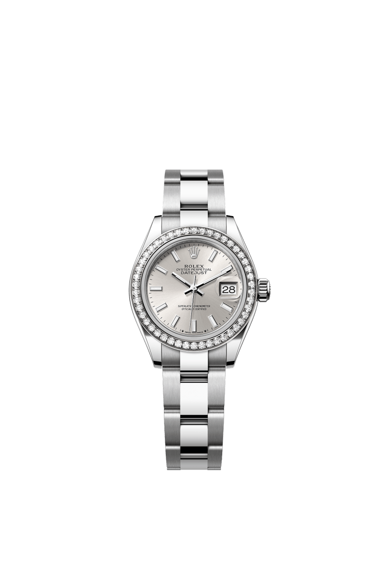 ROLEX LADY-DATEJUST 28MM SILVER INDEX DIAL DIAMOND-SET BEZEL OYSTER BRACELET 279384RBR