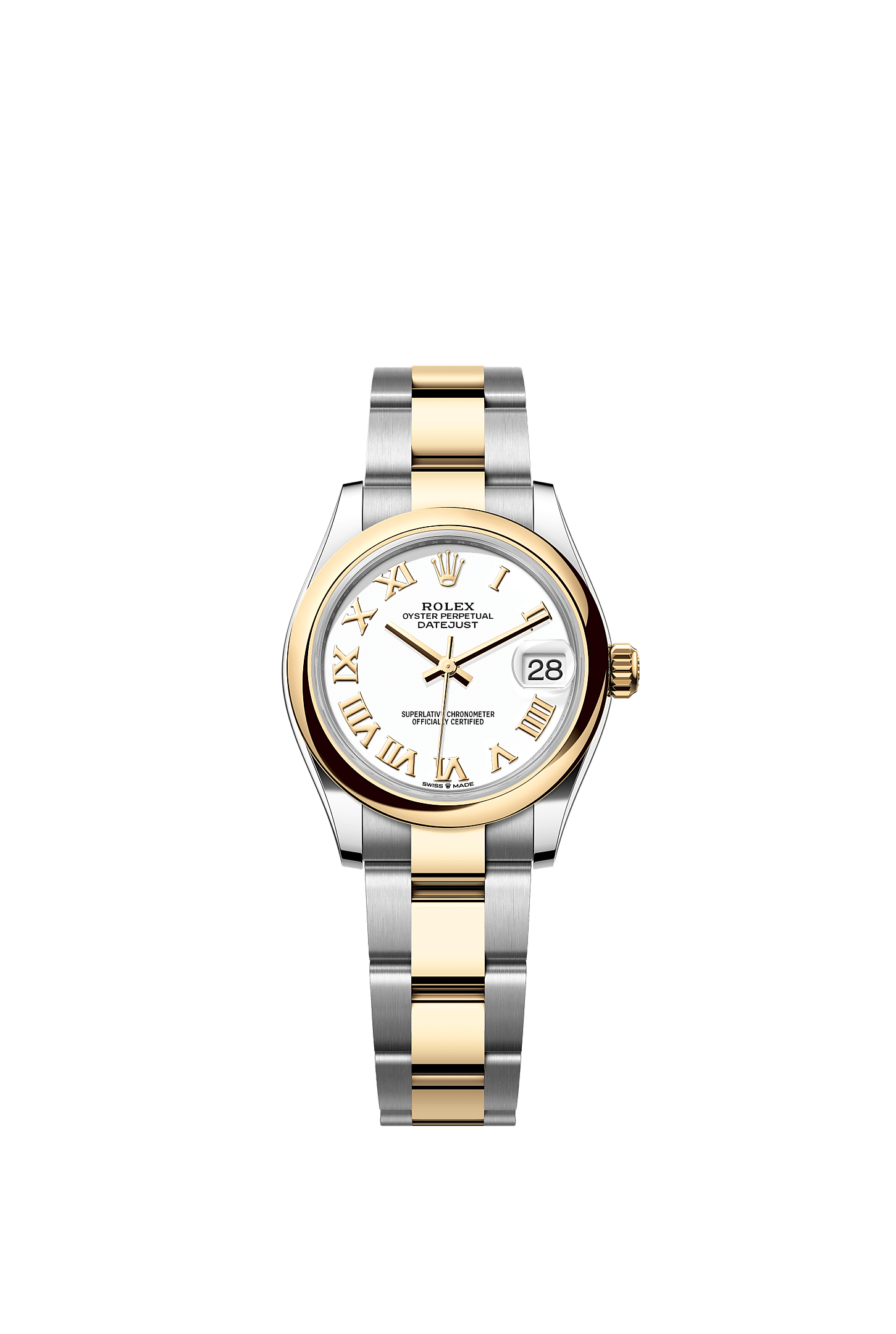 ROLEX LADY-DATEJUST 31MM TWO-TONE YELLOW GOLD WHITE ROMAN DIAL DOMED BEZEL OYSTER BRACELET 278243