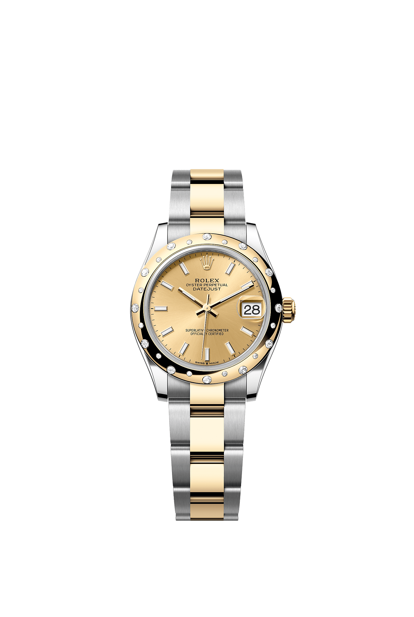 ROLEX LADY-DATEJUST 31MM TWO-TONE YELLOW GOLD CHAMPAGNE INDEX DIAL DIAMOND DOMED BEZEL OYSTER BRACELET 278343RBR