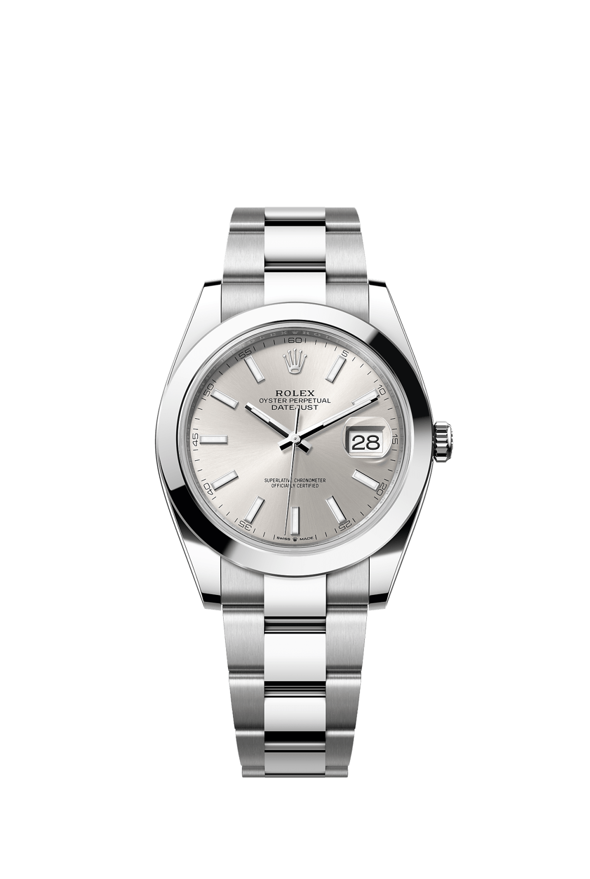 ROLEX DATEJUST 41MM SILVER INDEX DIAL SMOOTH BEZEL OYSTER BRACELET 126300