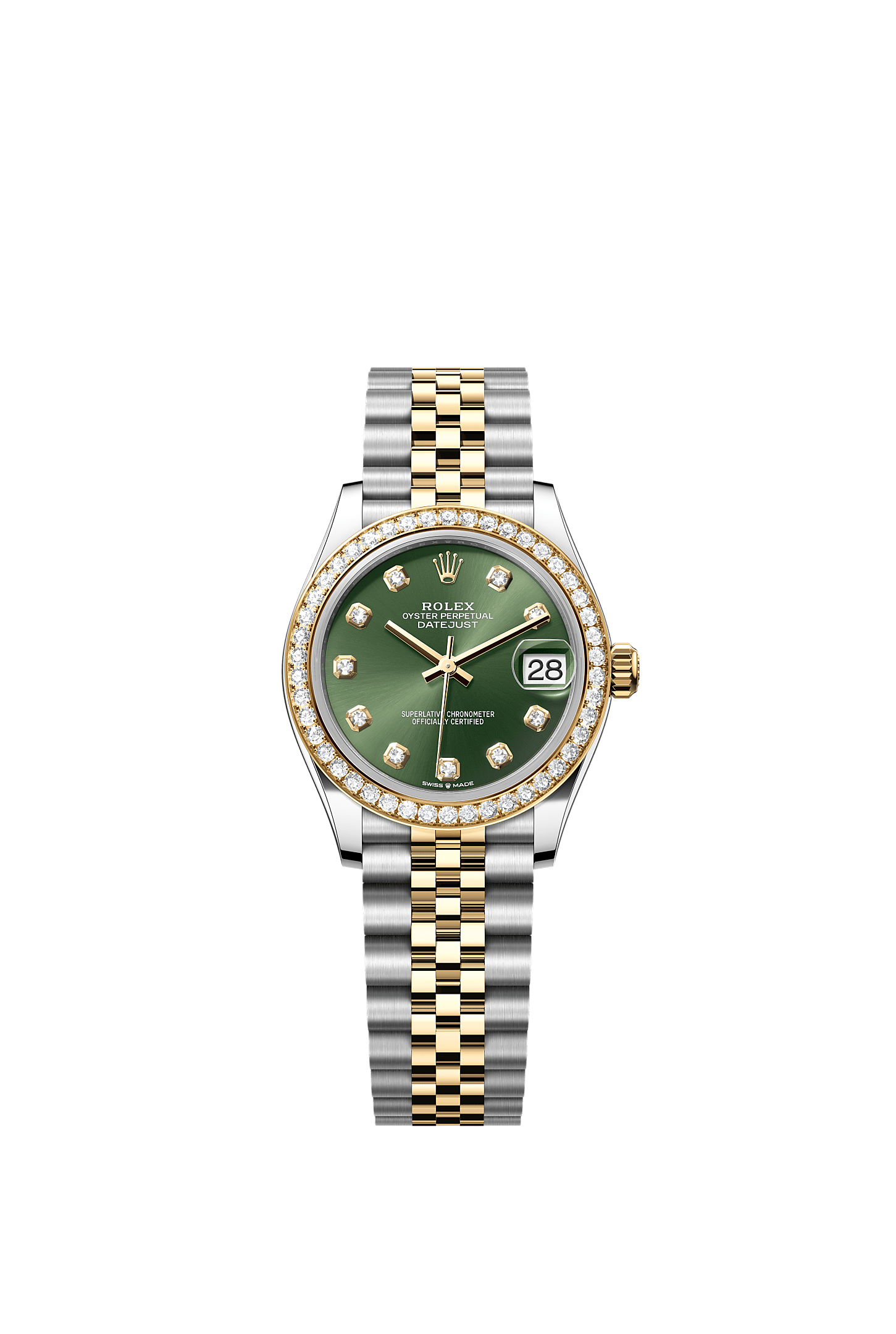 ROLEX LADY-DATEJUST 31MM TWO-TONE YELLOW GOLD GREEN DIAL DIAMOND BEZEL JUBILEE BRACELET 278383RBR