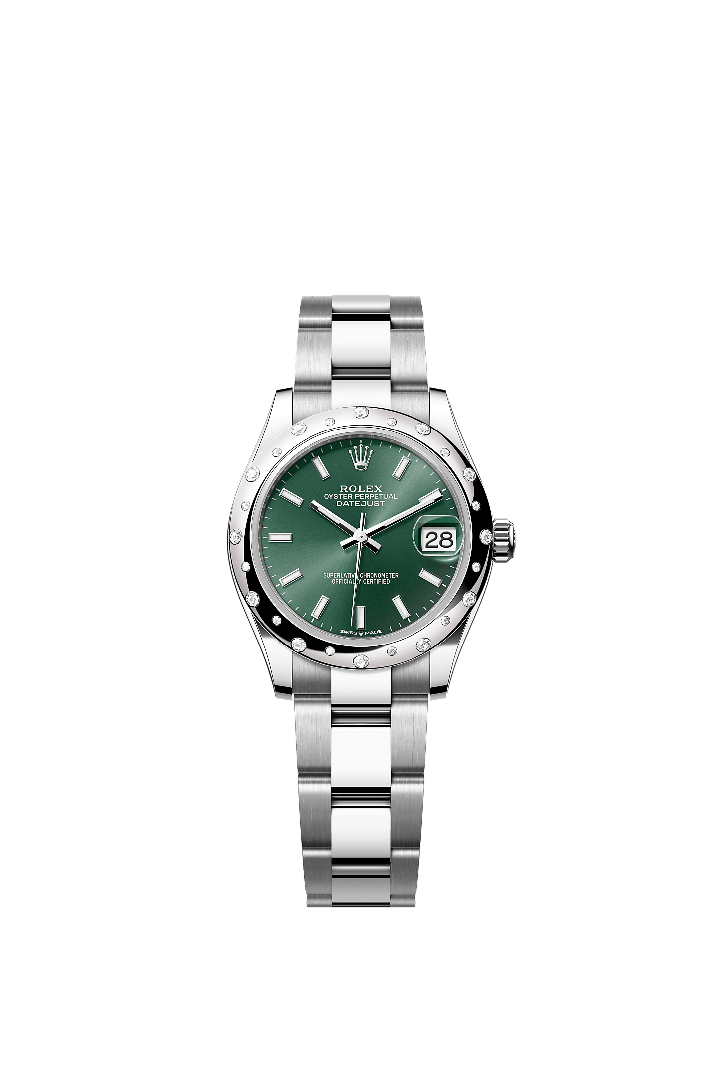 ROLEX LADY-DATEJUST 31MM GREEN INDEX DIAL DIAMOND-SET SMOOTH DOMED BEZEL OYSTER BRACELET 278344RBR