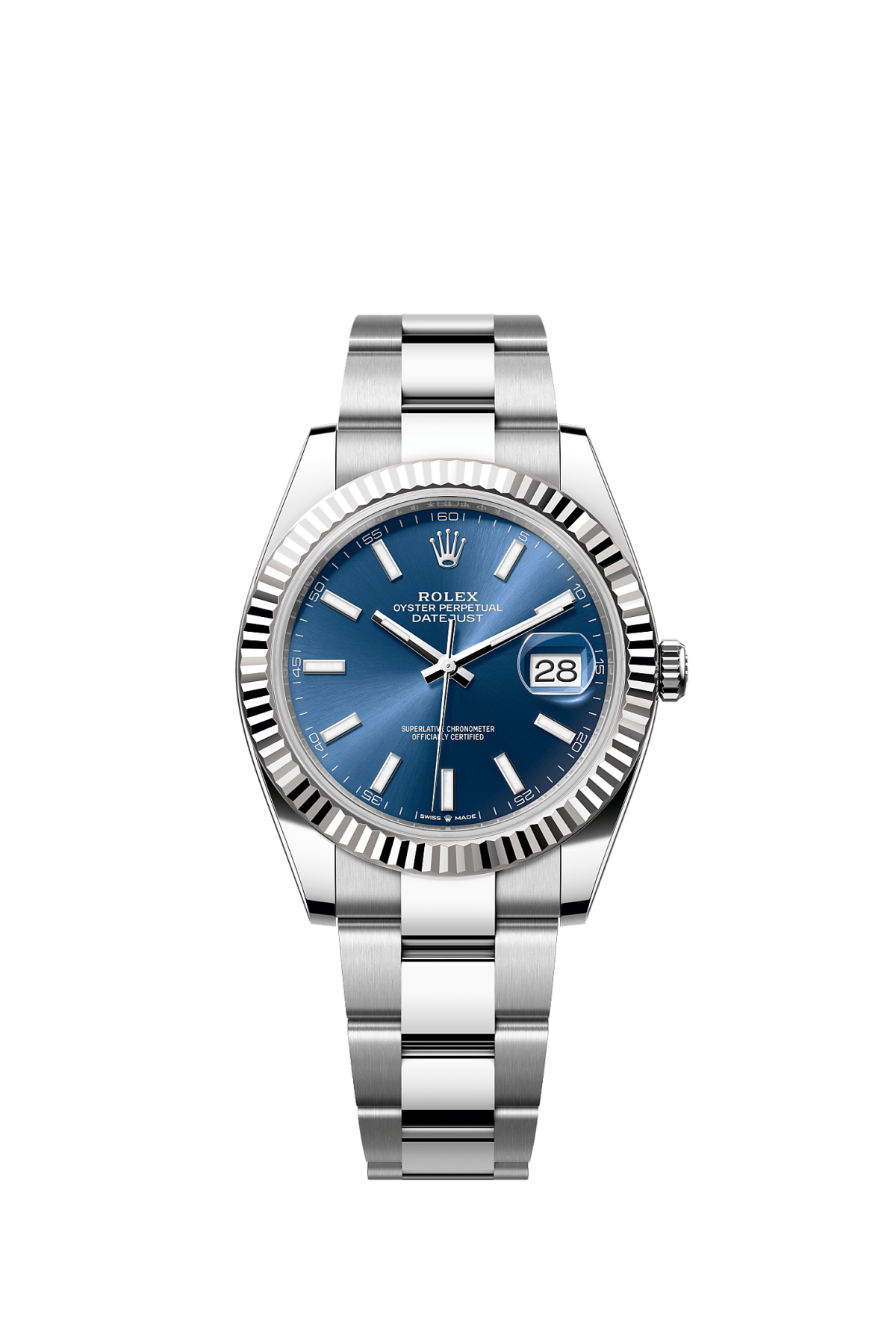 ROLEX DATEJUST 41MM BLUE INDEX DIAL FLUTED BEZEL OYSTER BRACELET 126334