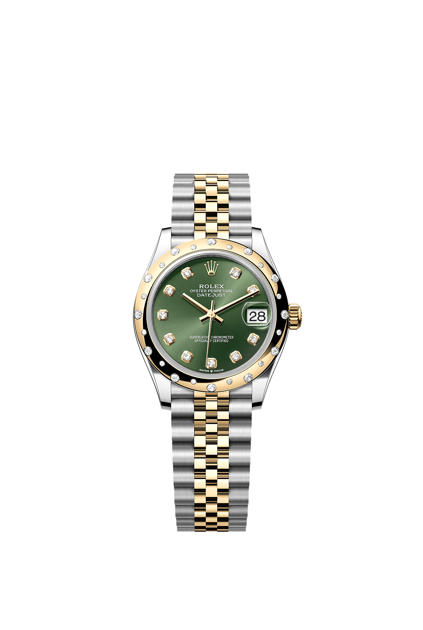 ROLEX LADY-DATEJUST 31MM TWO-TONE YELLOW GOLD GREEN DIAL DIAMOND DOMED BEZEL JUBILEE BRACELET 278343RBR