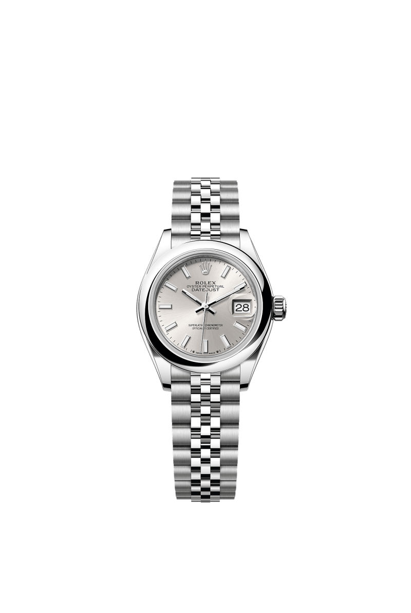 ROLEX LADY-DATEJUST 28MM SILVER INDEX DIAL DOMED BEZEL JUBILEE BRACELET 279160
