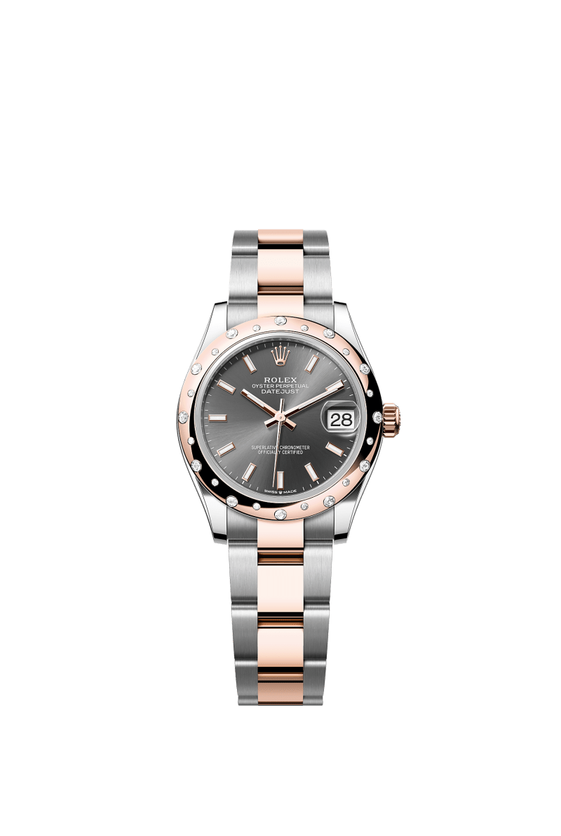 ROLEX LADY-DATEJUST 31MM TWO-TONE EVEROSE GOLD SLATE INDEX DIAL DIAMOND DOMED BEZEL OYSTER BRACELET 278341RBR
