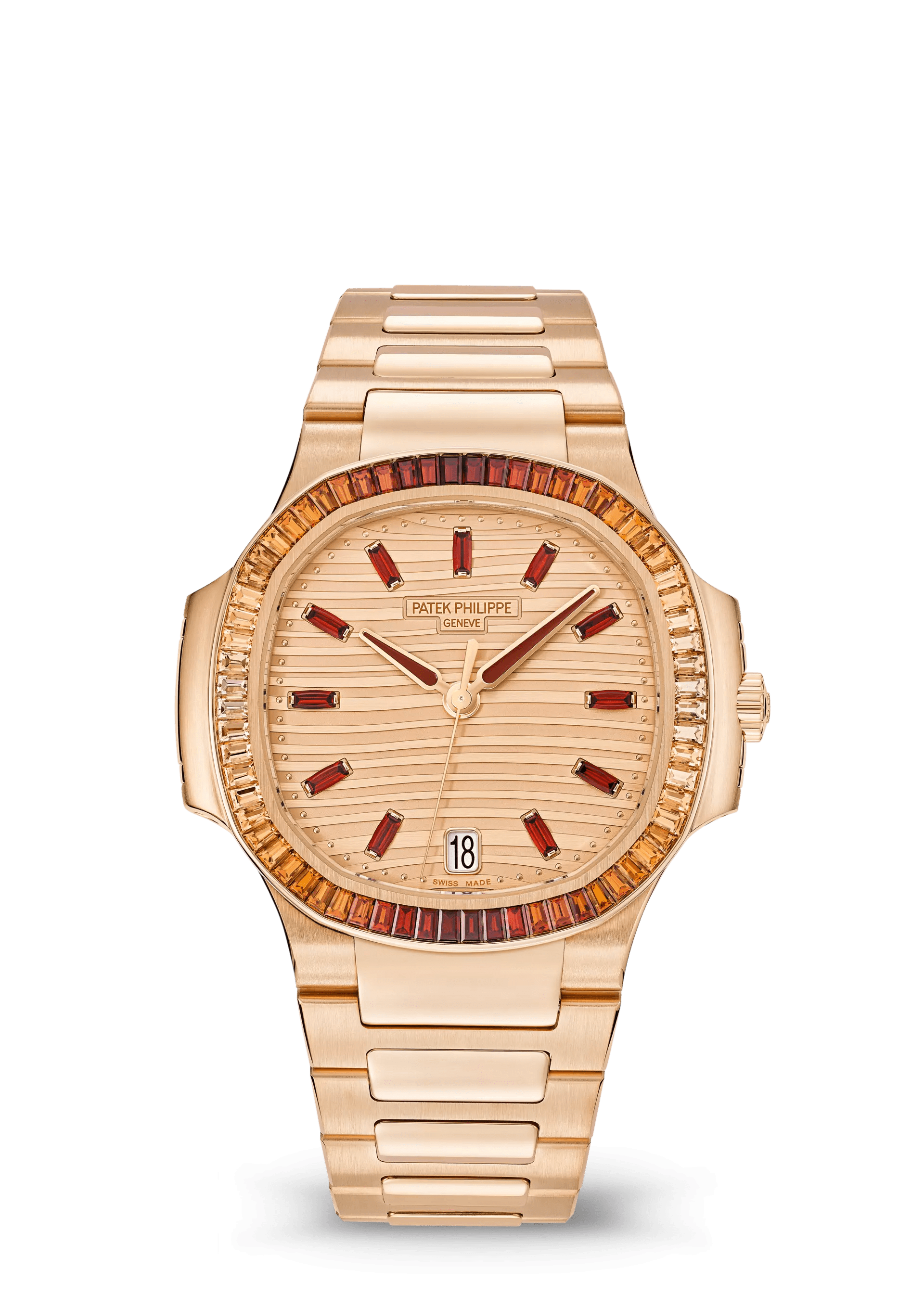 PATEK PHILIPPE NAUTILUS JOAILLERIE 35.2MM ROSE GOLD SPESSARTITE GEMSET DIAL – 7118/1300R-001