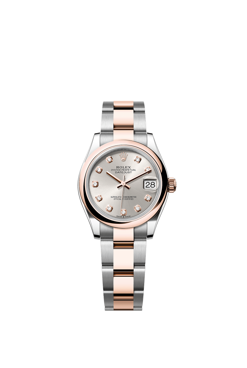 ROLEX LADY-DATEJUST 31MM TWO-TONE EVEROSE GOLD SILVER DIAMOND DIAL DOMED BEZEL OYSTER BRACELET 278241