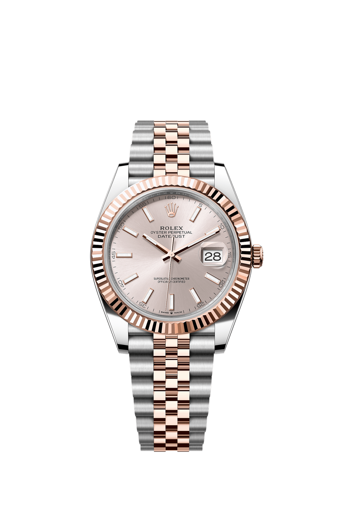 ROLEX DATEJUST 41MM TWO-TONE EVEROSE GOLD SUNDUST INDEX DIAL FLUTED BEZEL JUBILEE BRACELET 126331