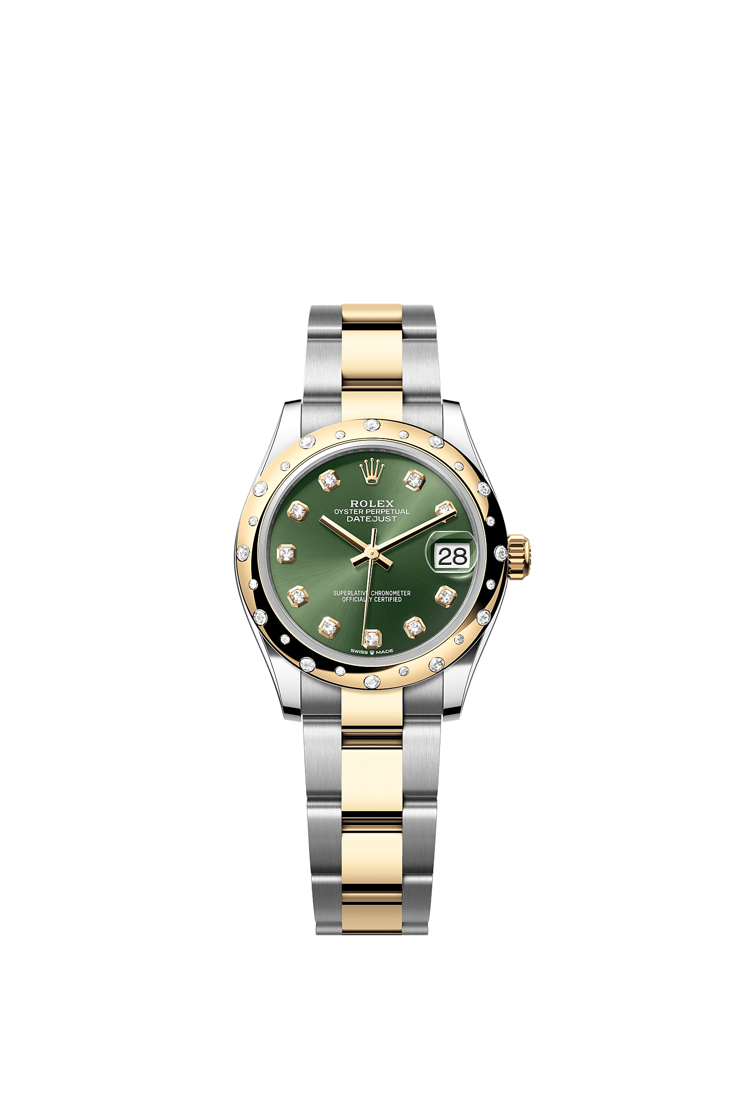 ROLEX LADY-DATEJUST 31MM TWO-TONE YELLOW GOLD GREEN DIAL DIAMOND DOMED BEZEL OYSTER BRACELET 278343RBR