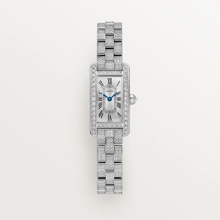 CARTIER TANK AMERICAINE 18K WHITE GOLD DIAMOND-SET STRAP WJTA0060