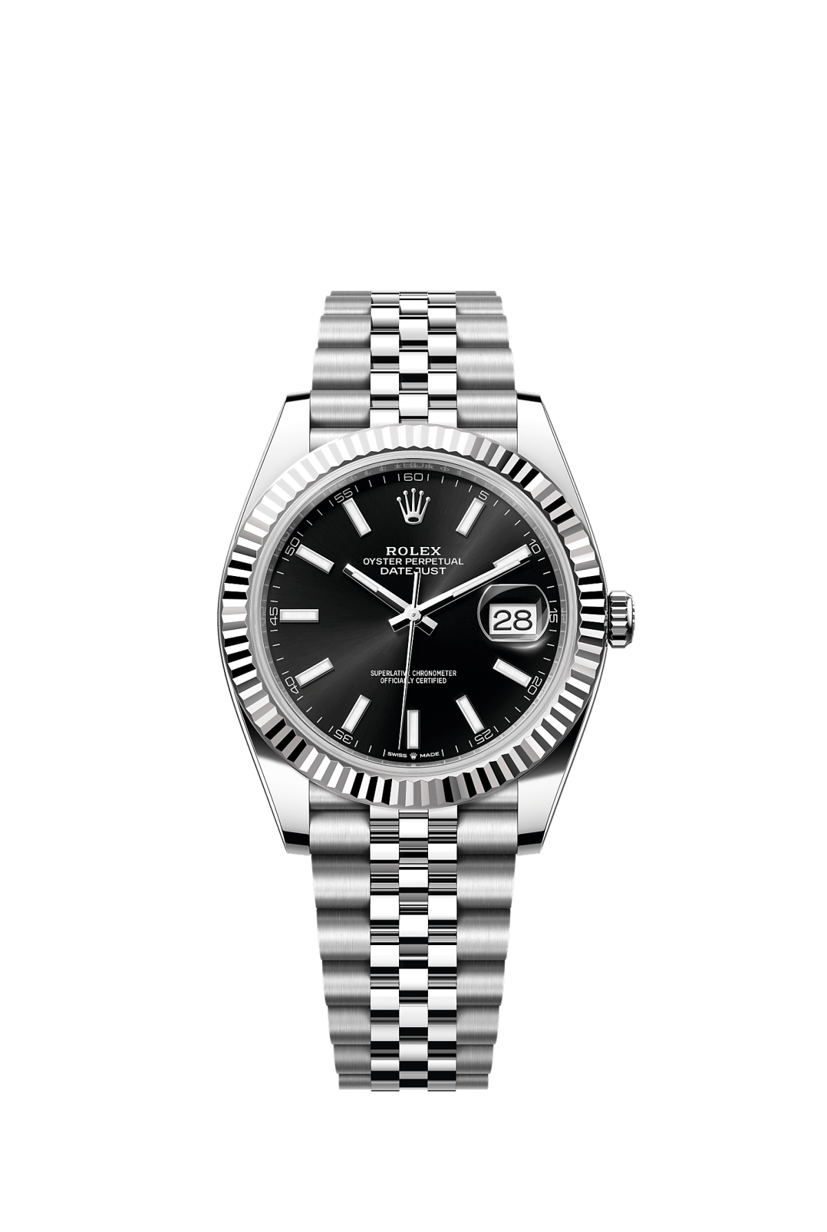 ROLEX DATEJUST 41MM BLACK INDEX DIAL FLUTED BEZEL JUBILEE BRACELET 126334