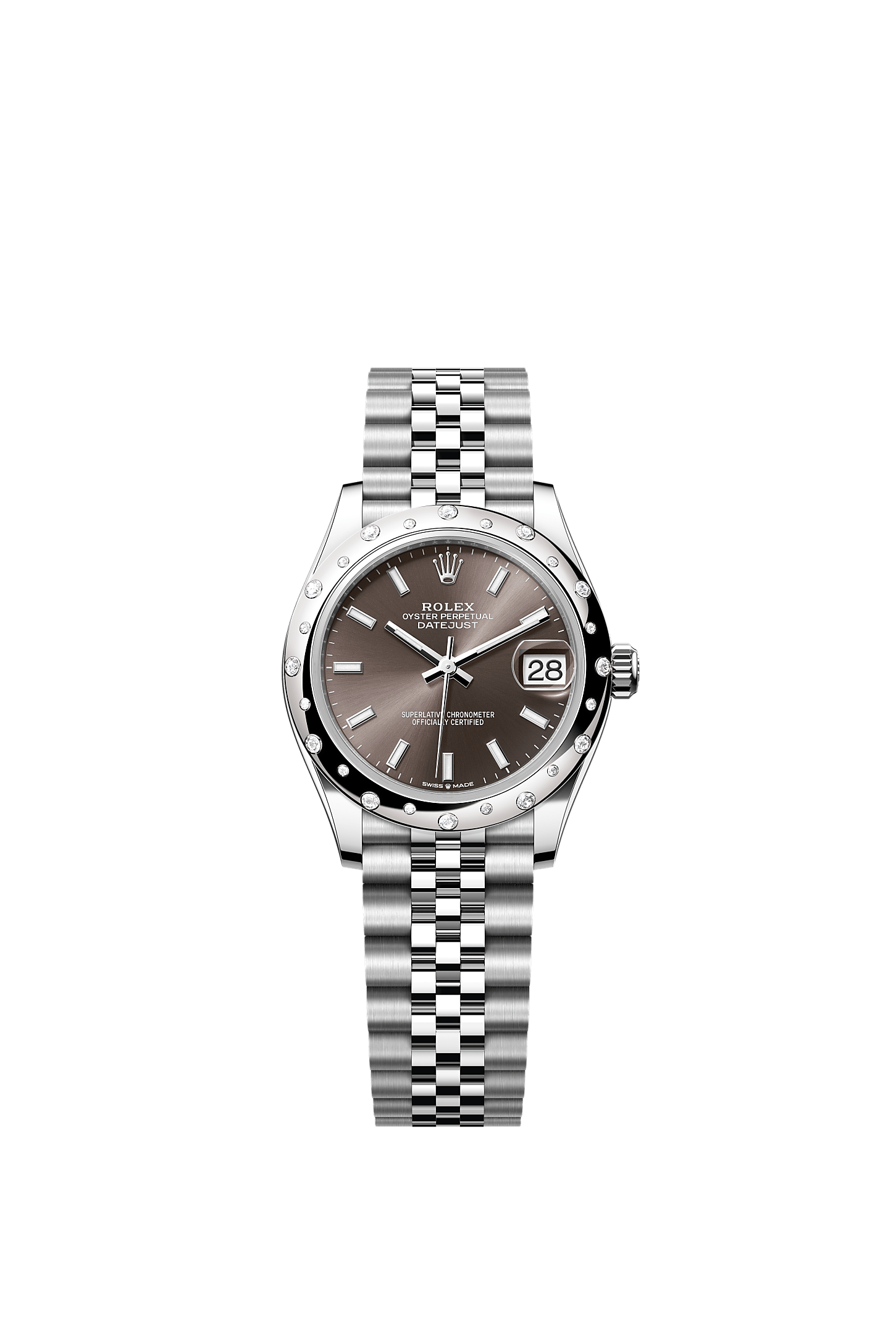 ROLEX LADY-DATEJUST 31MM DARK GREY INDEX DIAL DIAMOND-SET SMOOTH DOMED BEZEL JUBILEE BRACELET 278344RBR