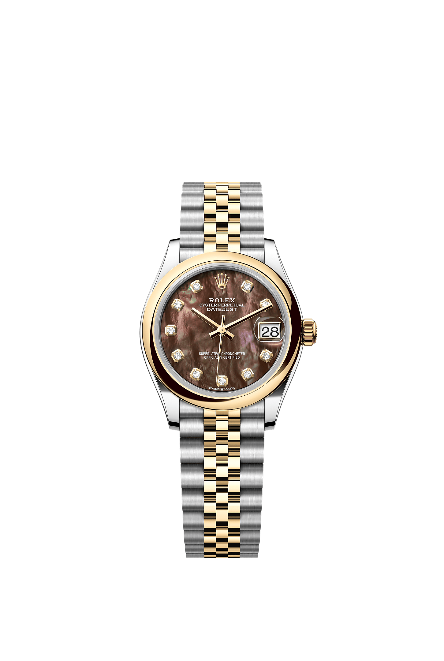 ROLEX LADY-DATEJUST 31MM TWO-TONE YELLOW GOLD BLACK MOTHER OF PEARL DIAMOND DIAL DOMED BEZEL JUBILEE BRACELET 278243
