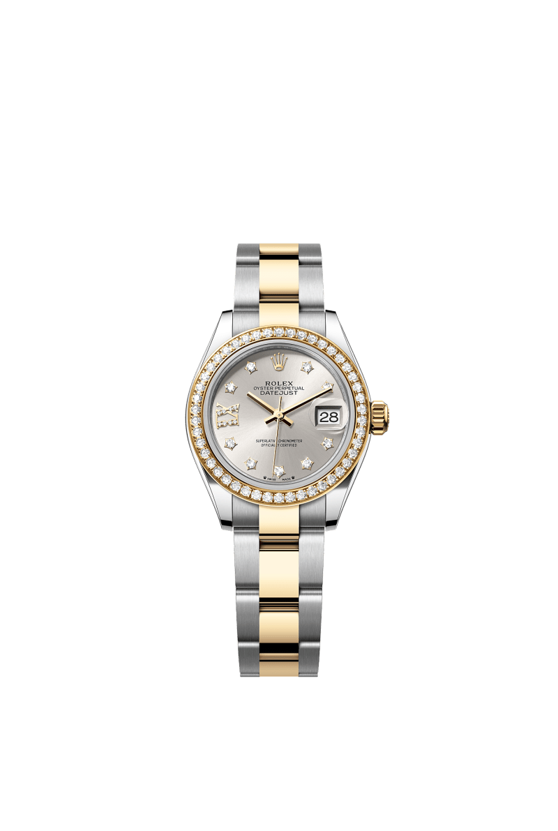 ROLEX LADY-DATEJUST 28MM TWO-TONE YELLOW GOLD SILVER STAR DIAMOND DIAL DIAMOND-SET BEZEL OYSTER BRACELET 279383RBR