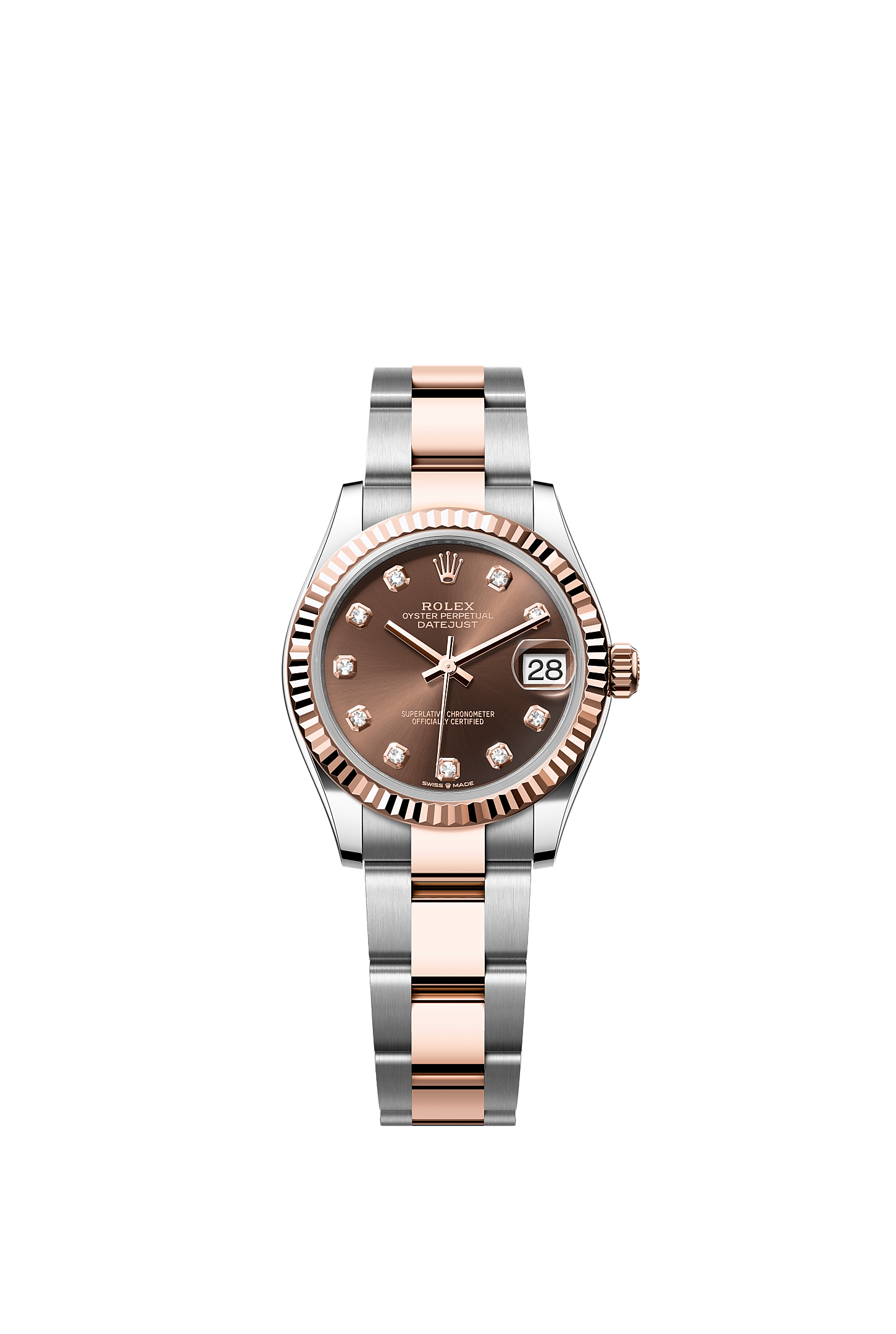 ROLEX LADY-DATEJUST 31MM TWO-TONE EVEROSE GOLD CHOCOLATE DIAMOND DIAL FLUTED BEZEL OYSTER BRACELET 278271