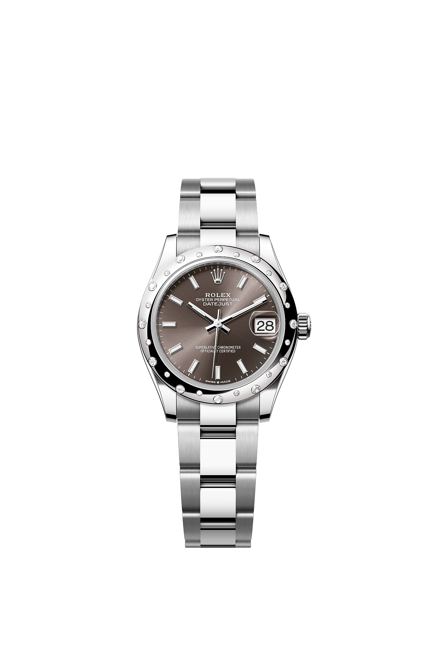 ROLEX LADY-DATEJUST 31MM DARK GREY INDEX DIAL DIAMOND-SET SMOOTH DOMED BEZEL OYSTER BRACELET 278344RBR