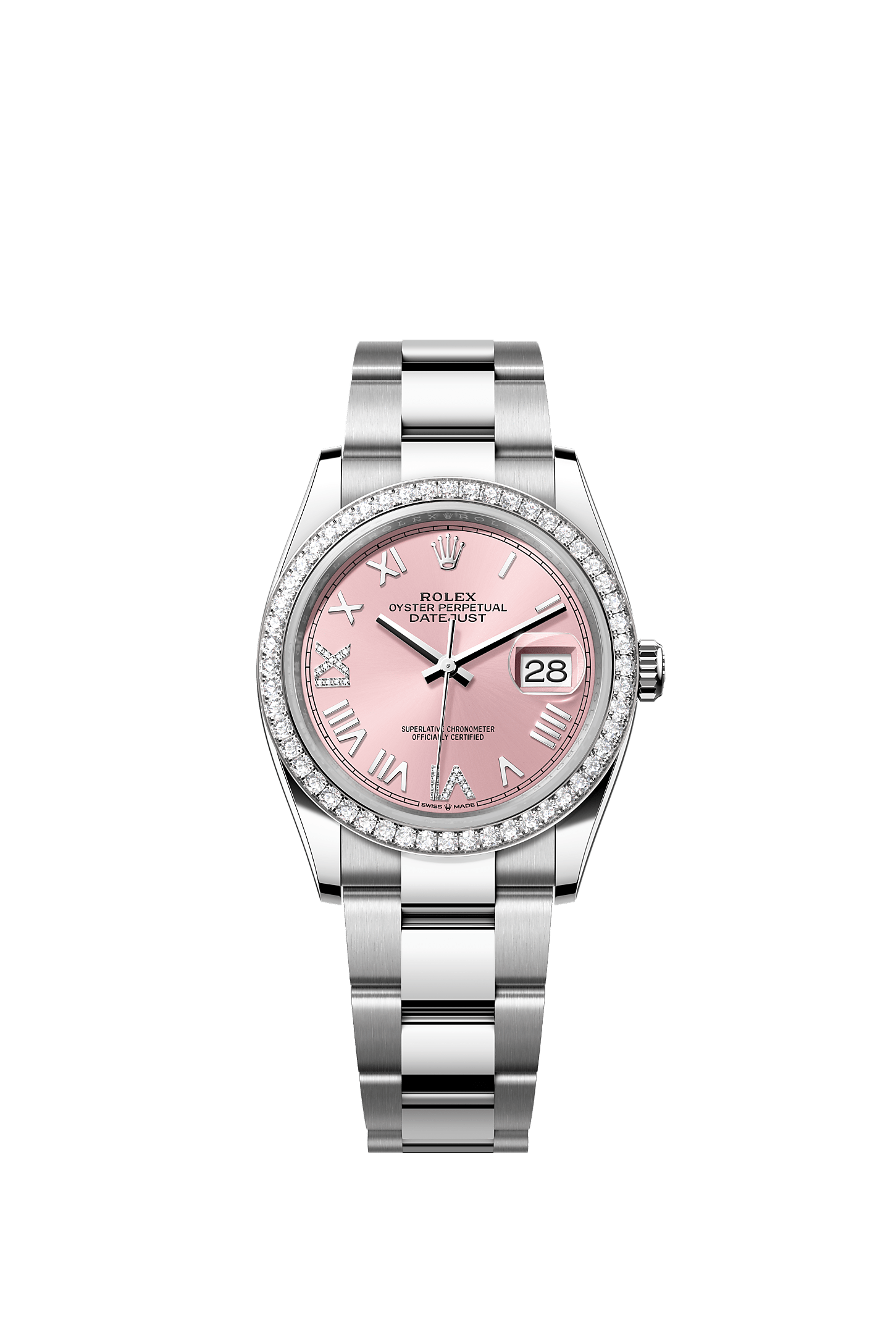 ROLEX DATEJUST 36 PINK ROMAN DIAMOND DIAL DIAMOND BEZEL OYSTER BRACELET 126284RBR