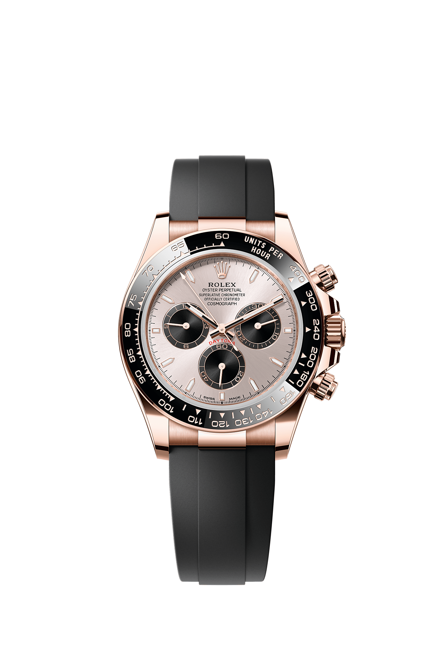ROLEX COSMOGRAPH DAYTONA 40MM EVEROSE GOLD SUNDUST AND BLACK INDEX DIAL BLACK CERAMIC BEZEL OYSTERFLEX 126515LN – NEW 2025 / 2026
