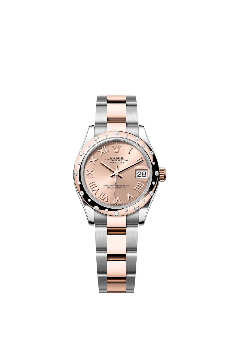 ROLEX LADY-DATEJUST 31MM TWO-TONE EVEROSE GOLD ROSE ROMAN DIAL DOMED DIAMOND BEZEL OYSTER BRACELET 278341RBR