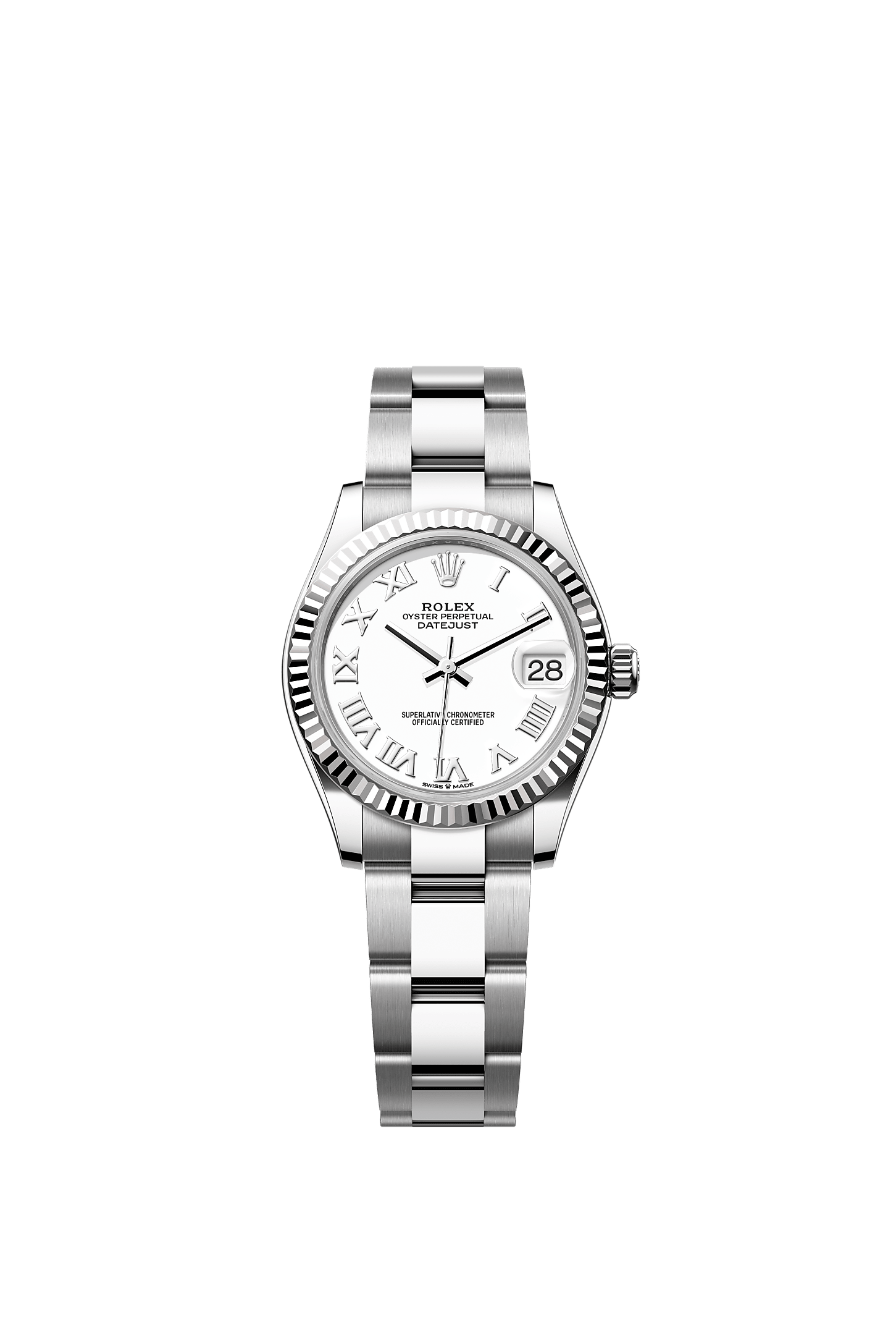 ROLEX LADY-DATEJUST 31MM WHITE ROMAN DIAL FLUTED BEZEL OYSTER BRACELET 278274