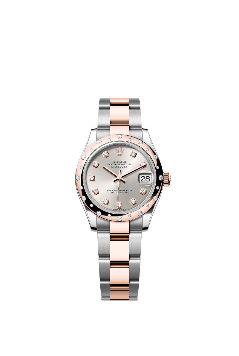 ROLEX LADY-DATEJUST 31MM TWO-TONE EVEROSE GOLD SILVER DIAMOND DIAL DOMED DIAMOND BEZEL OYSTER BRACELET 278341RBR