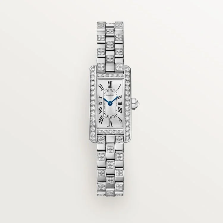 CARTIER TANK AMERICAINE 18K WHITE GOLD DIAMOND-SET SILVERED DIAL WHITE GOLD BRACELET WJTA0067