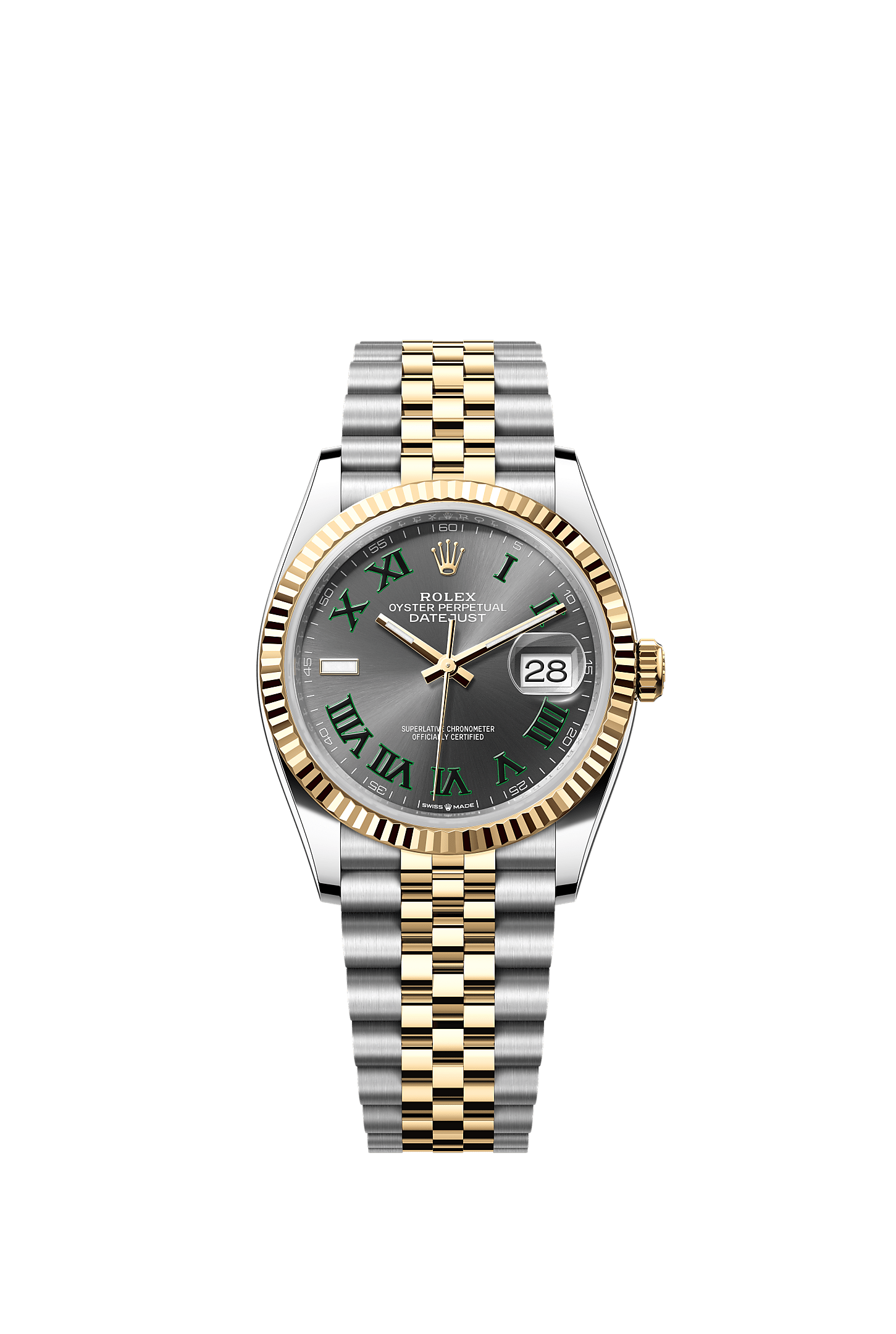 ROLEX DATEJUST 36MM "WIMBLEDON" TWO-TONE YELLOW GOLD ROMAN DIAL FLUTED BEZEL JUBILEE BRACELET 126233 – NEW 2025 / 2026