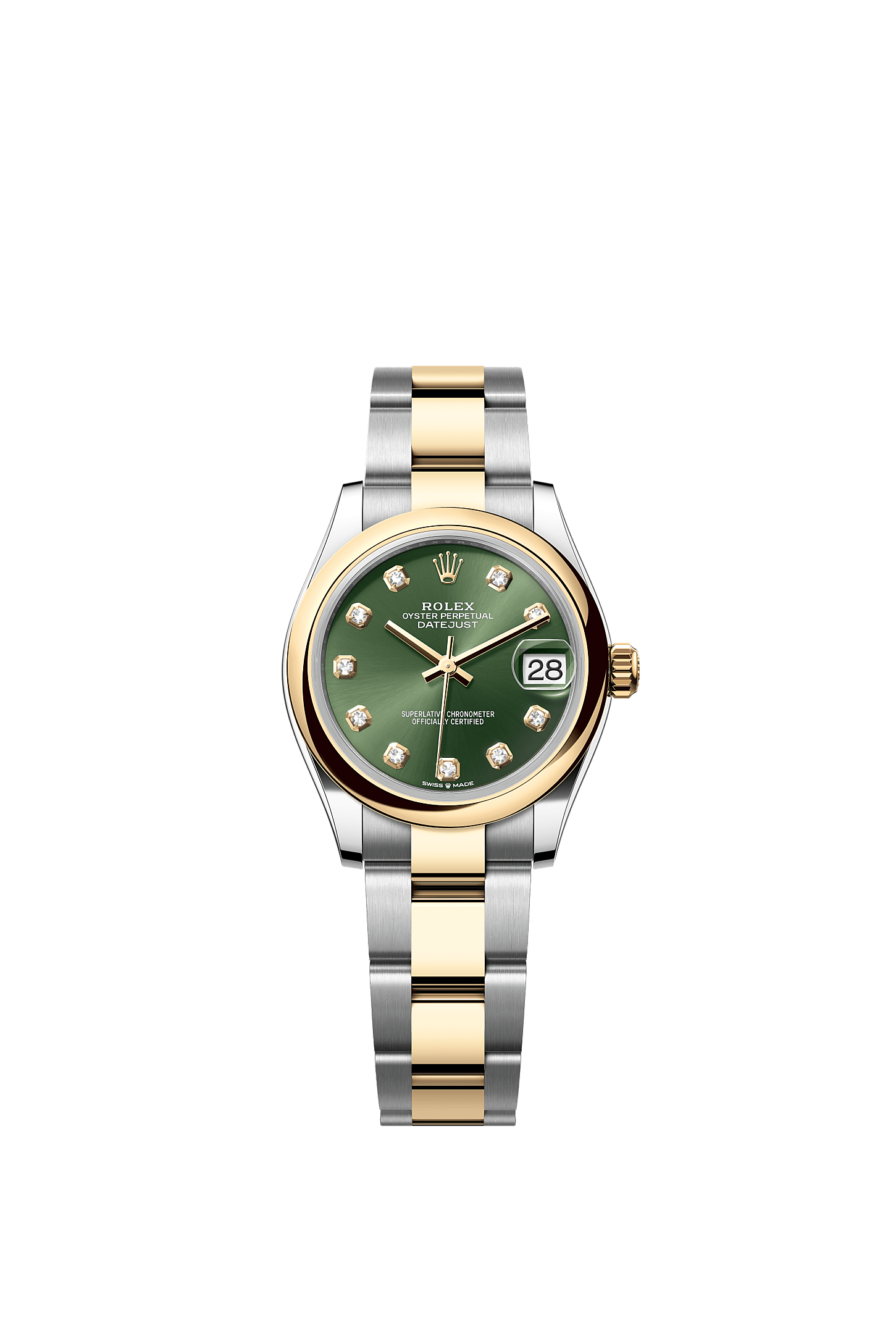 ROLEX LADY-DATEJUST 31MM TWO-TONE YELLOW GOLD GREEN DIAMOND DIAL DOMED BEZEL OYSTER BRACELET 278243