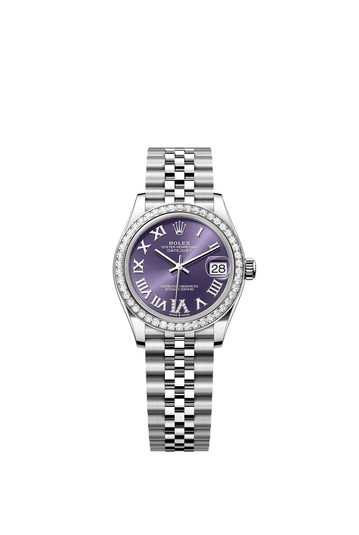 ROLEX LADY-DATEJUST 31MM AUBERGINE ROMAN DIAMOND DIAL DIAMOND BEZEL JUBILEE BRACELET 278384RBR