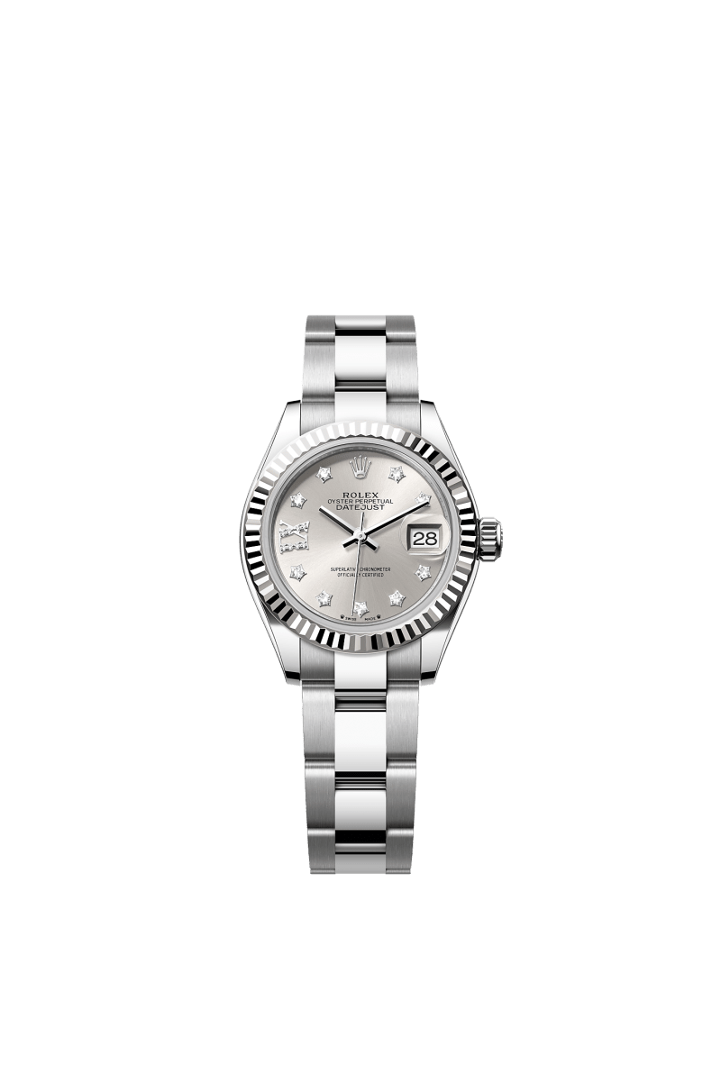 ROLEX LADY-DATEJUST 28MM SILVER STAR DIAMOND DIAL FLUTED BEZEL OYSTER BRACELET 279174