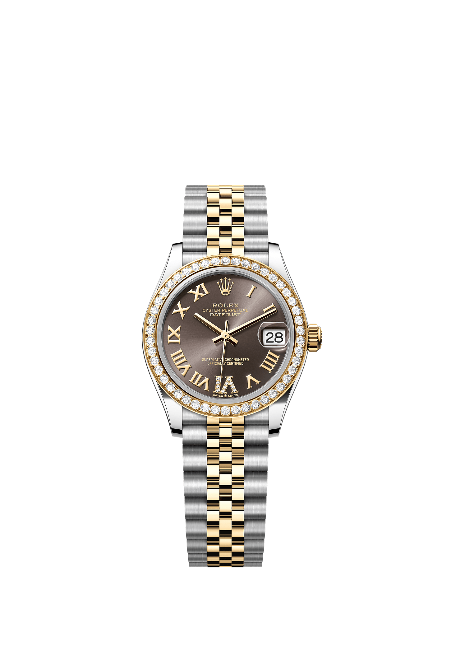 ROLEX LADY-DATEJUST 31MM TWO-TONE YELLOW GOLD DARK GREY ROMAN DIAMOND DIAL DIAMOND BEZEL JUBILEE BRACELET 278383RBR