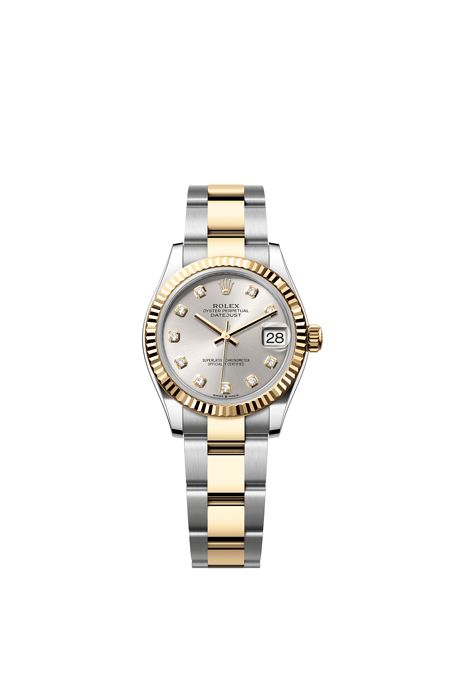 ROLEX LADY-DATEJUST 31MM TWO-TONE YELLOW GOLD SILVER DIAMOND DIAL FLUTED BEZEL OYSTER BRACELET 278273