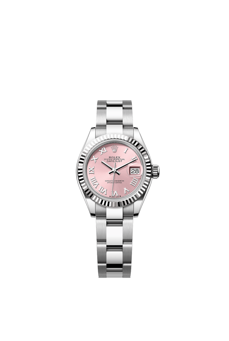 ROLEX LADY-DATEJUST 28MM PINK ROMAN DIAL FLUTED BEZEL OYSTER BRACELET 279174